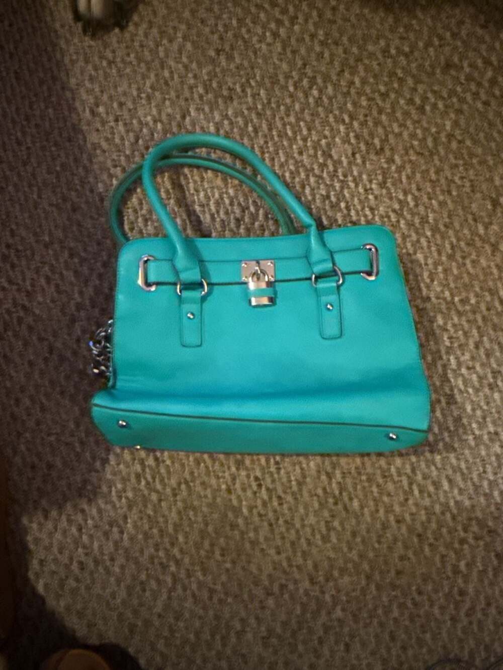 Unbranded Teal Faux Leather Satchel Handbag with Padlock Detail